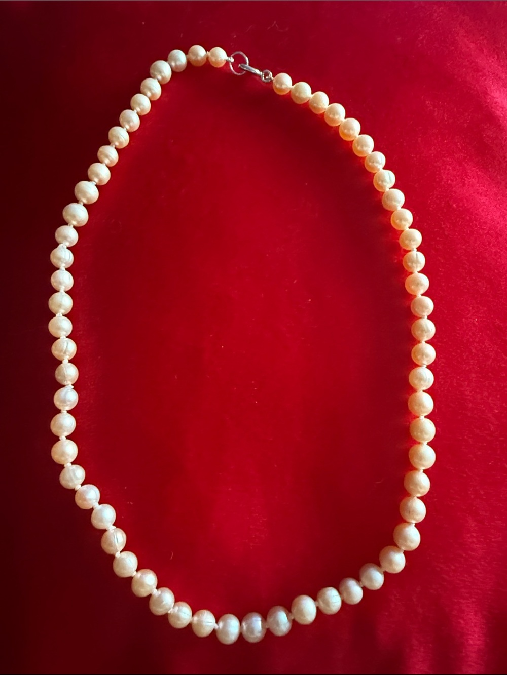 7mm Peach Freshwater Pearl Necklace – 18” Sterling Silver